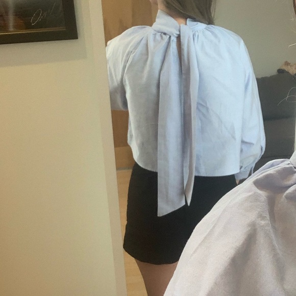 ZARA 💯 Cotton Boxy Cropped Blouse w/puffed sleeve - Picture 5 of 12